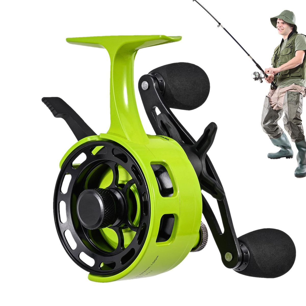 Generic ice fishing reel with large spool for deep-water casting.