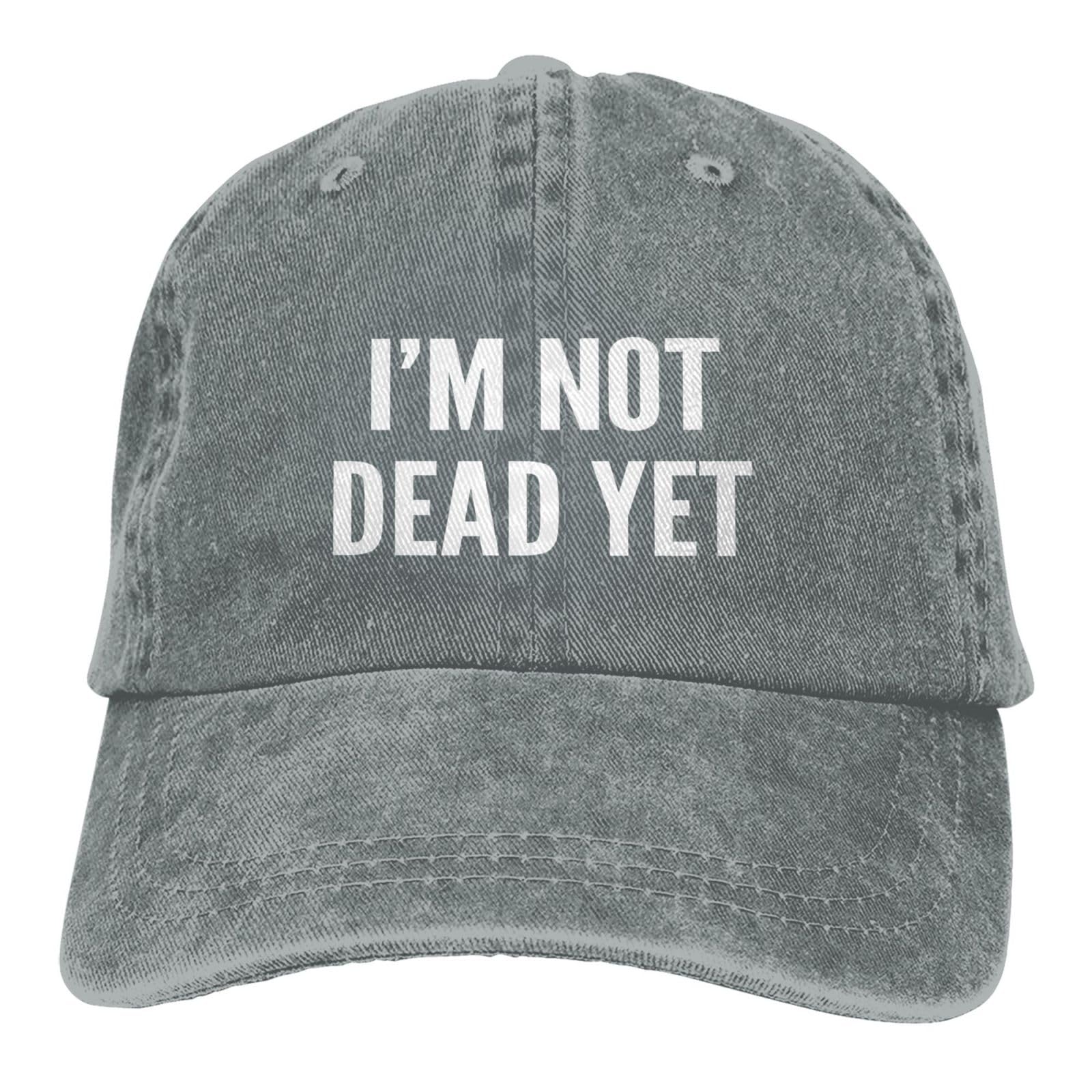 Generic I'm Not Dead Yet hat front view with vintage graphic for casual outdoor style.