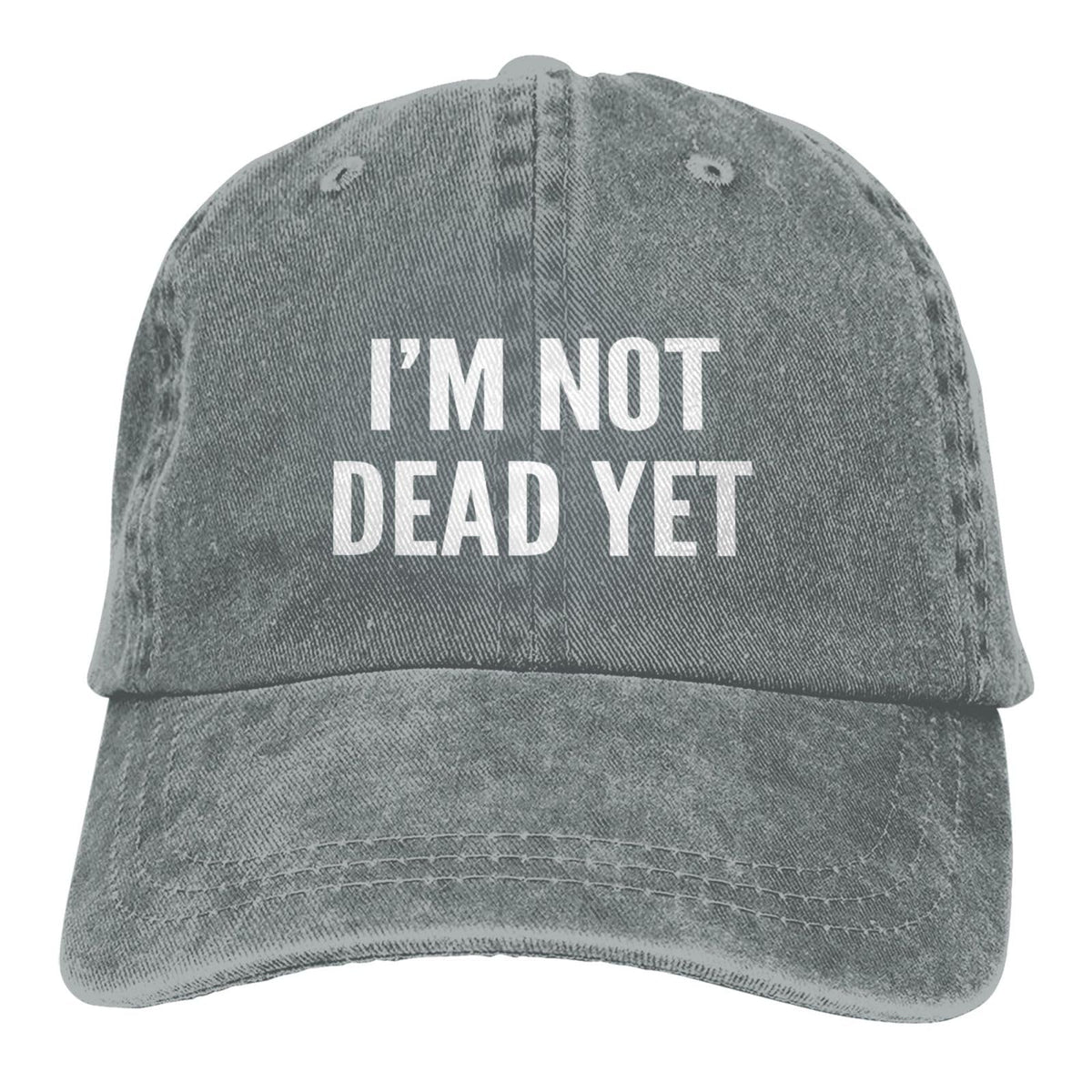 Generic I'm Not Dead Yet hat front view with vintage graphic for casual outdoor style.