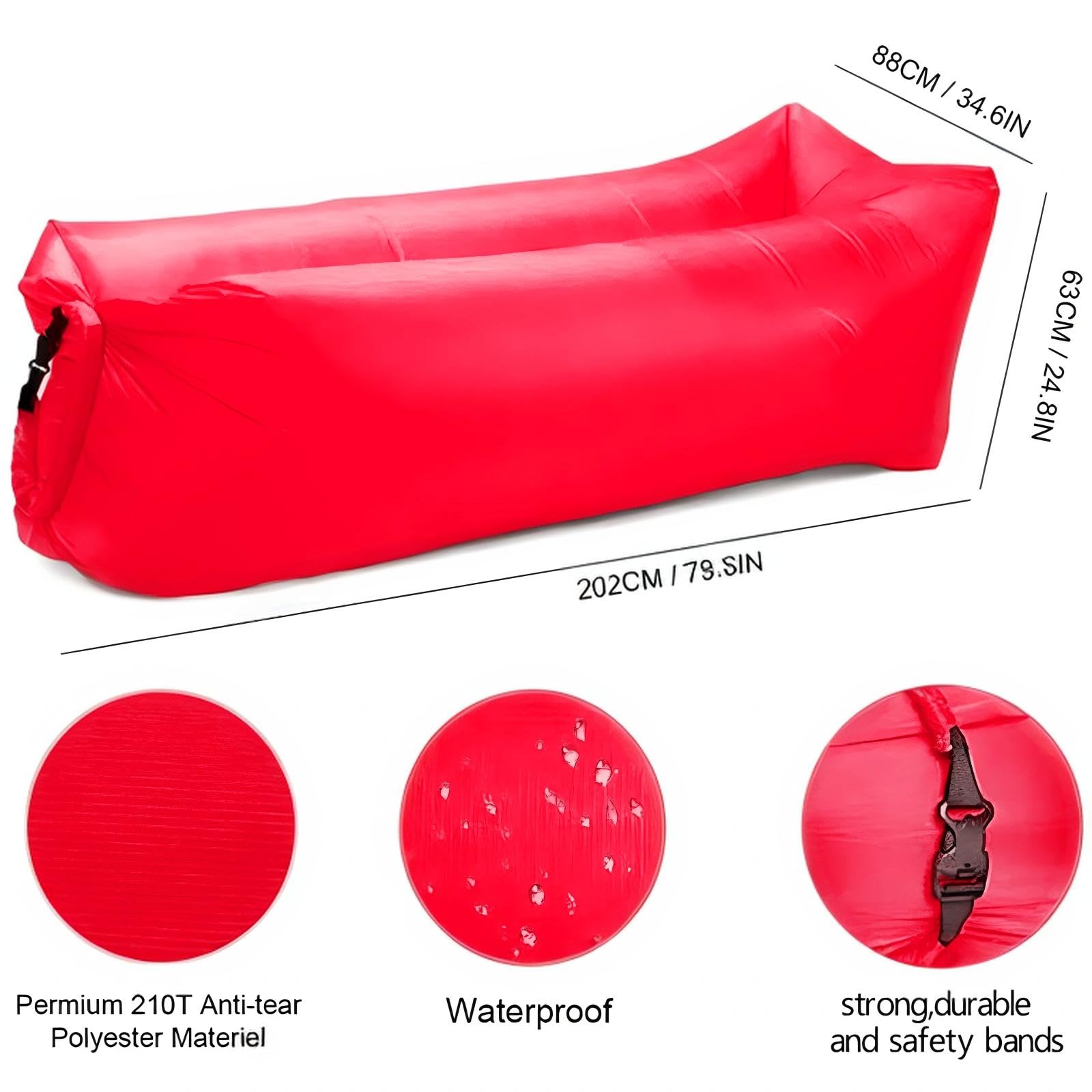 Generic inflatable sofa ergonomic back-support for comfortable lounging on any surface