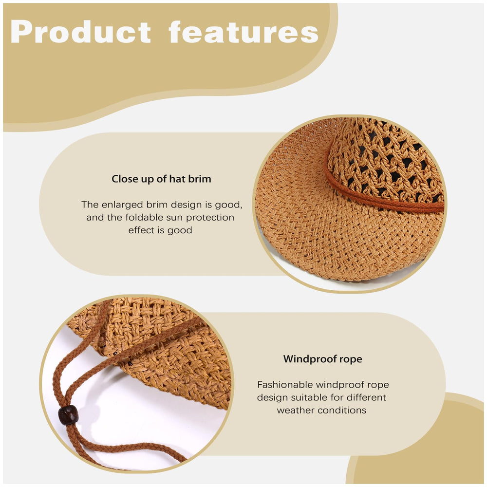 Generic khaki straw hat protects skin during outdoor activities and family trips.