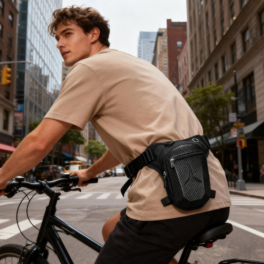 Generic leg bag features a shock-resistant frame to guard belongings on rough terrain.