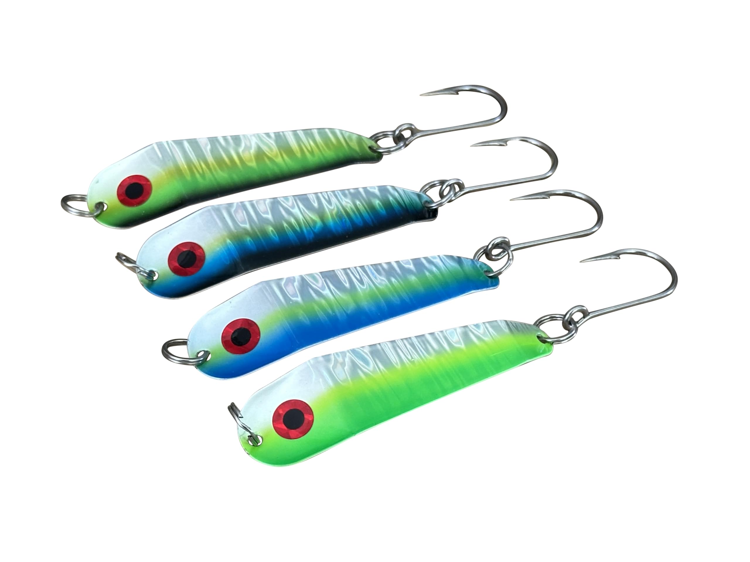 Generic Loony Spoons set of four lures for salmon and lake trout trolling.