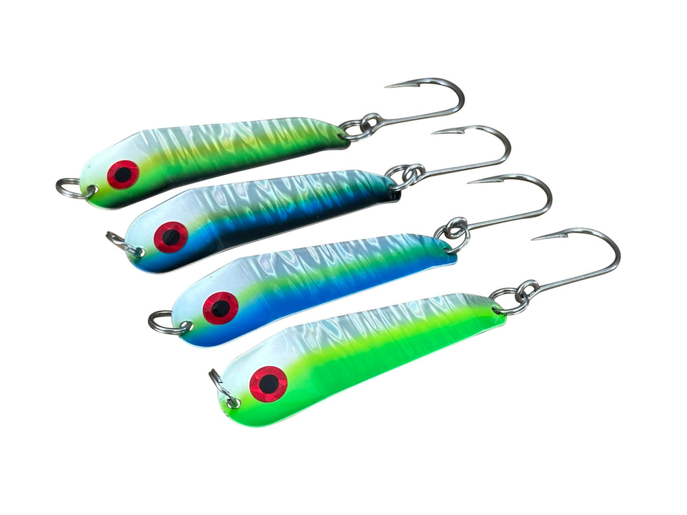 Generic Loony Spoons set of four lures for salmon and lake trout trolling.