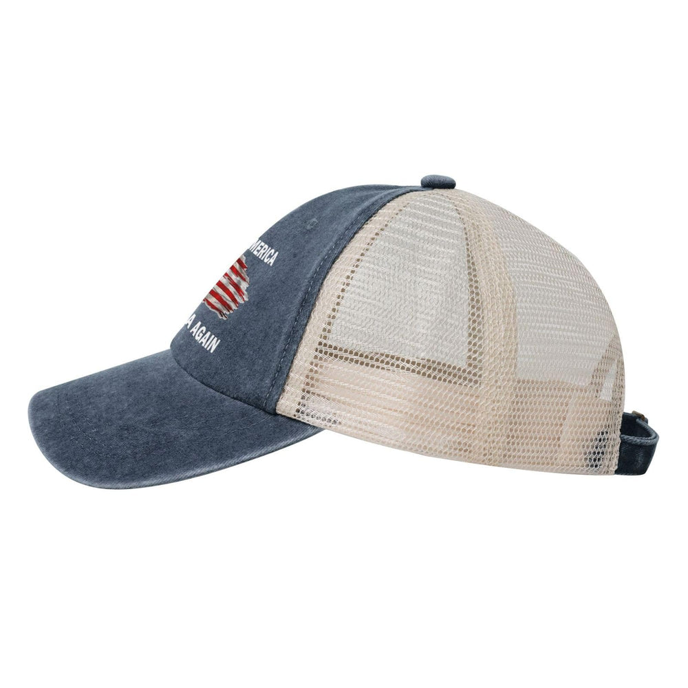Generic Make America America Again Trucker Hat side profile showing adjustable strap for a custom fit.