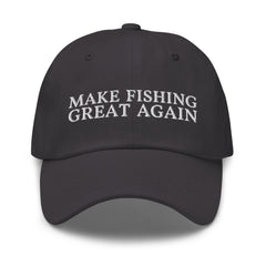 Generic Make Fishing Great Again dad hat in dark grey, adjustable for all-day sun protection.