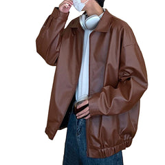 Generic Men Lapel Oversized Leather Jacket front view for casual daily wear