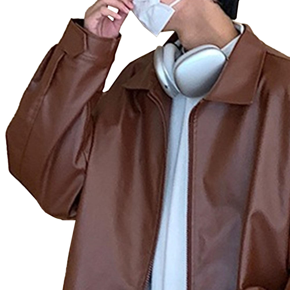 Generic Men Lapel Oversized Leather Jacket model wearing lifestyle shot