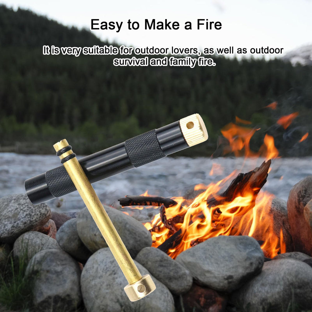 Generic Metal Fire Piston showing carbon cloth insertion for ignition.