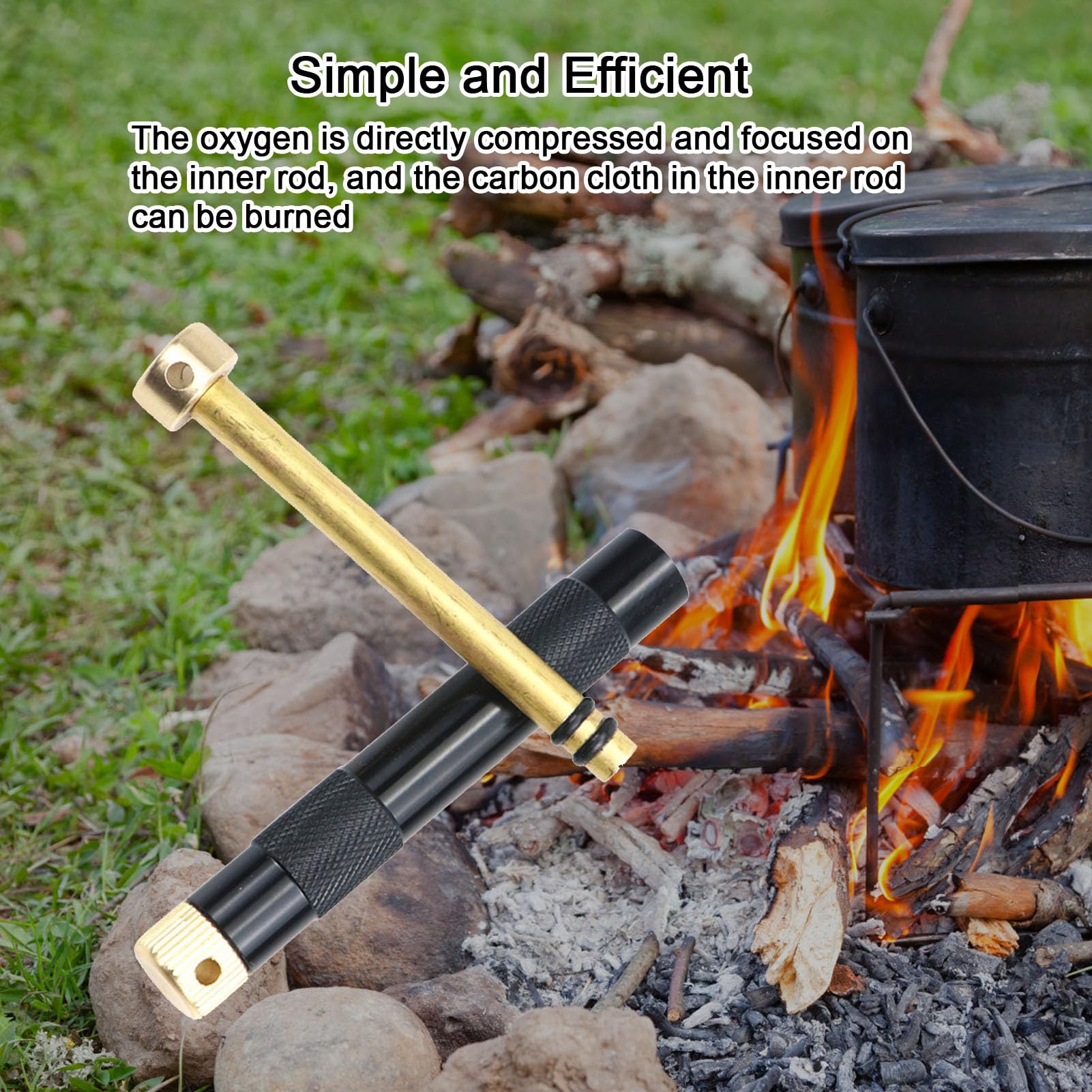 Generic Metal Fire Piston with piston-action demonstration for fast fire-start.