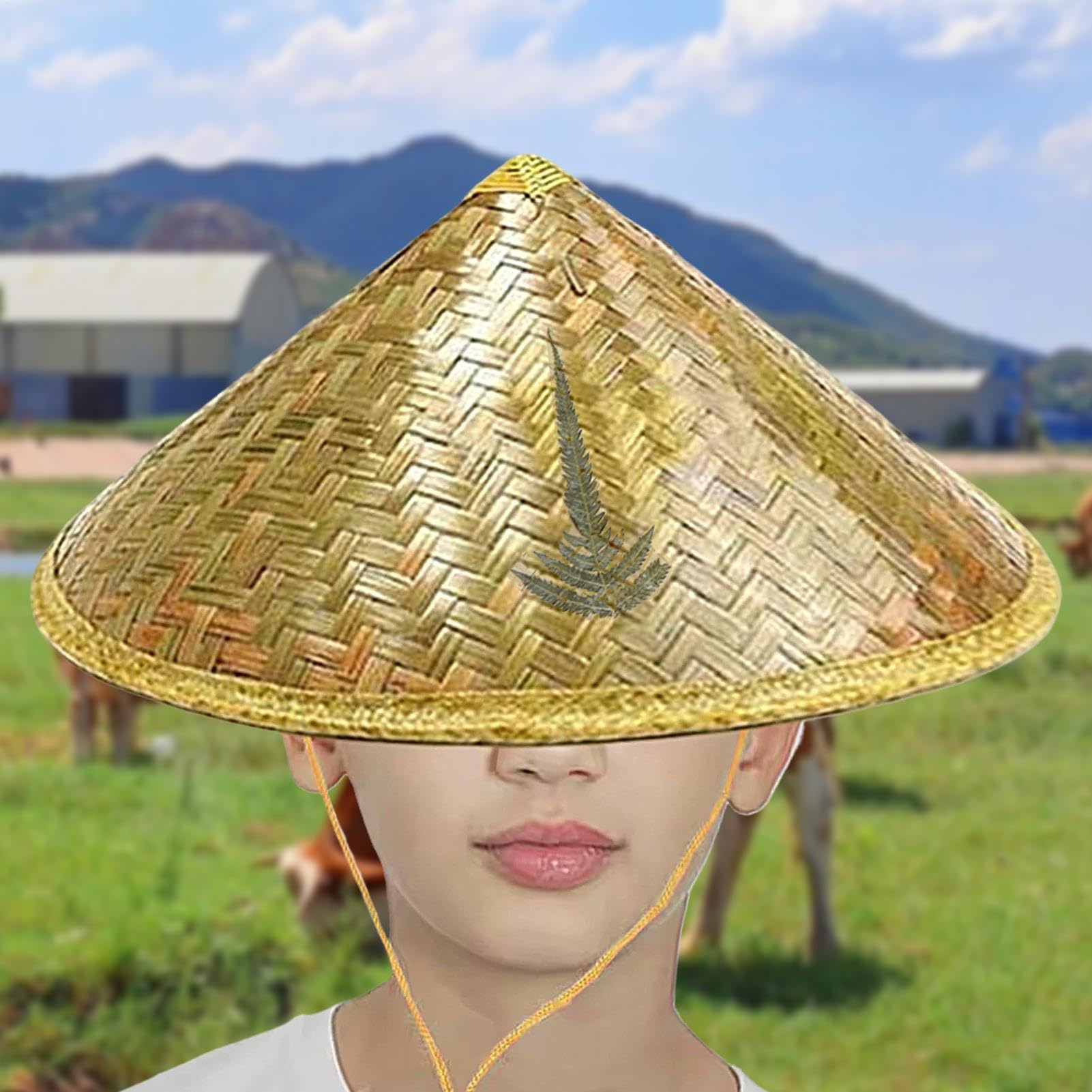 Generic Oriental bamboo hat with breathable weave ideal for summer garden use.