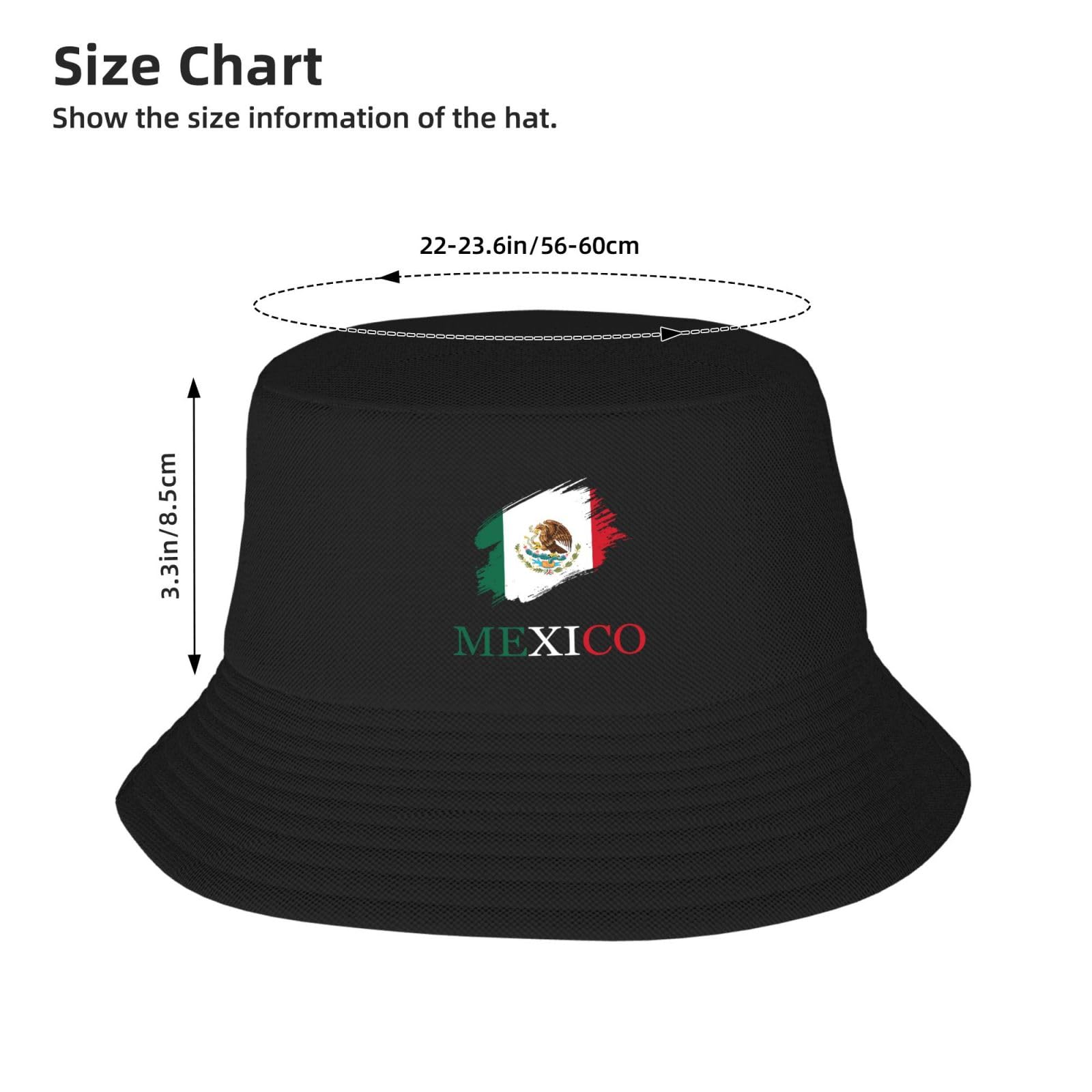 Generic Brush Mexican Mexico Flag Bucket Hat folds compactly for travel