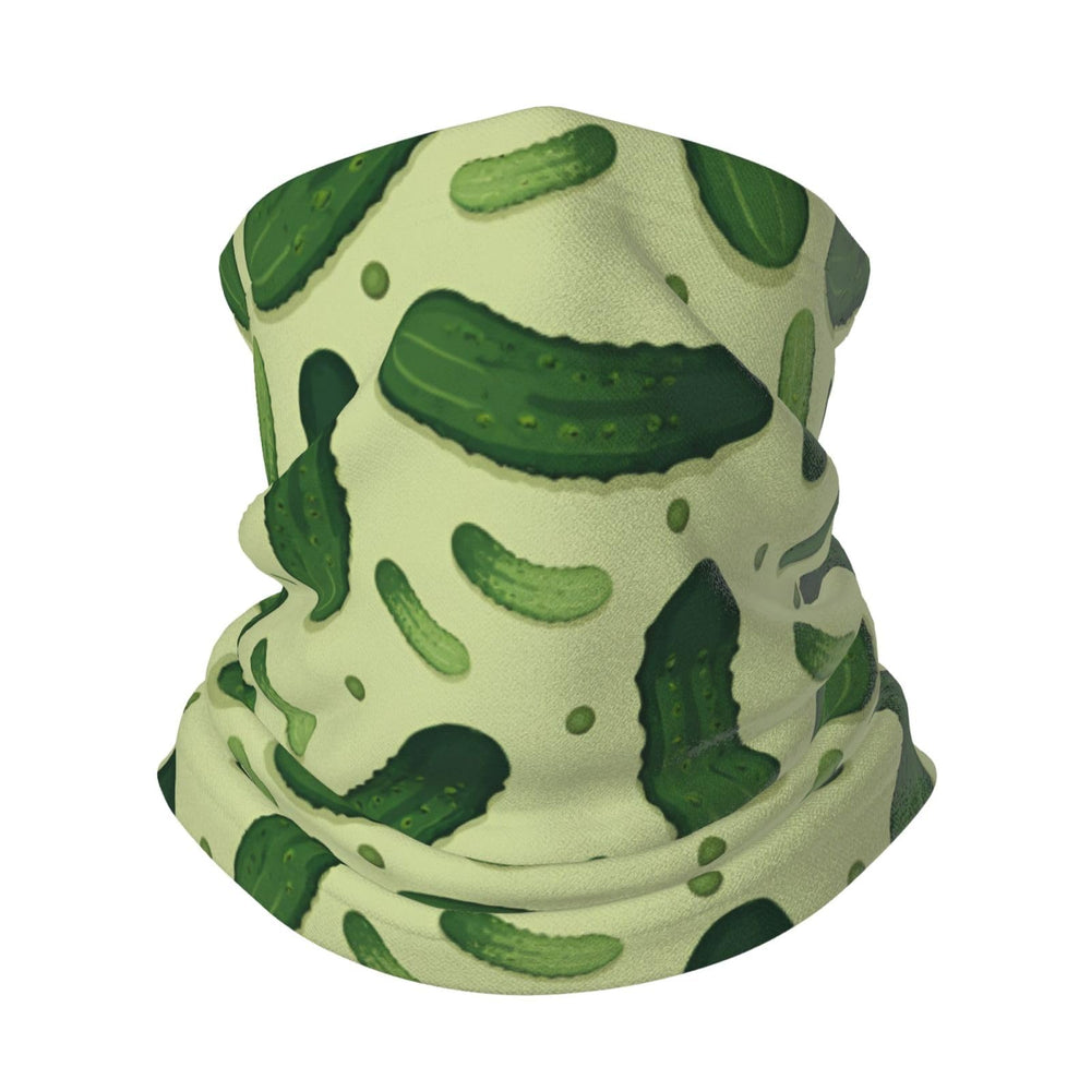 Generic neck warmer front view with pickles pattern and cozy warmth