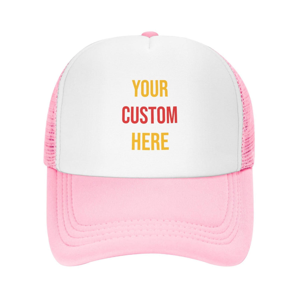 Generic pink trucker hat for men and women with sun protection.