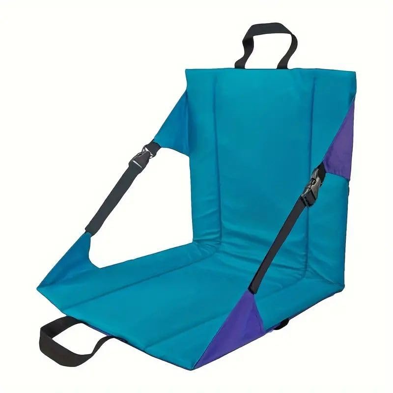 Generic portable camping chair with backrest in turquoise and purple for hiking comfort.