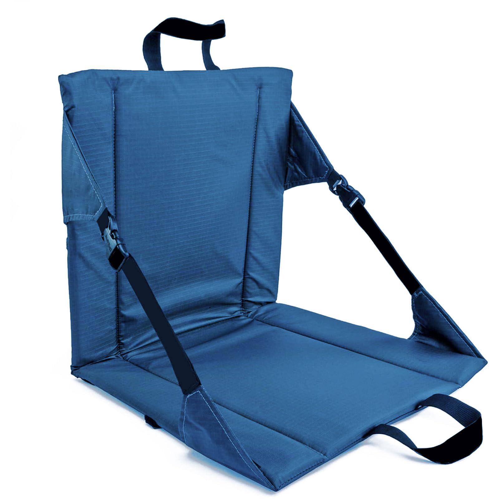 Generic portable camping chair with backrest in turquoise and purple for comfortable outdoor seating.