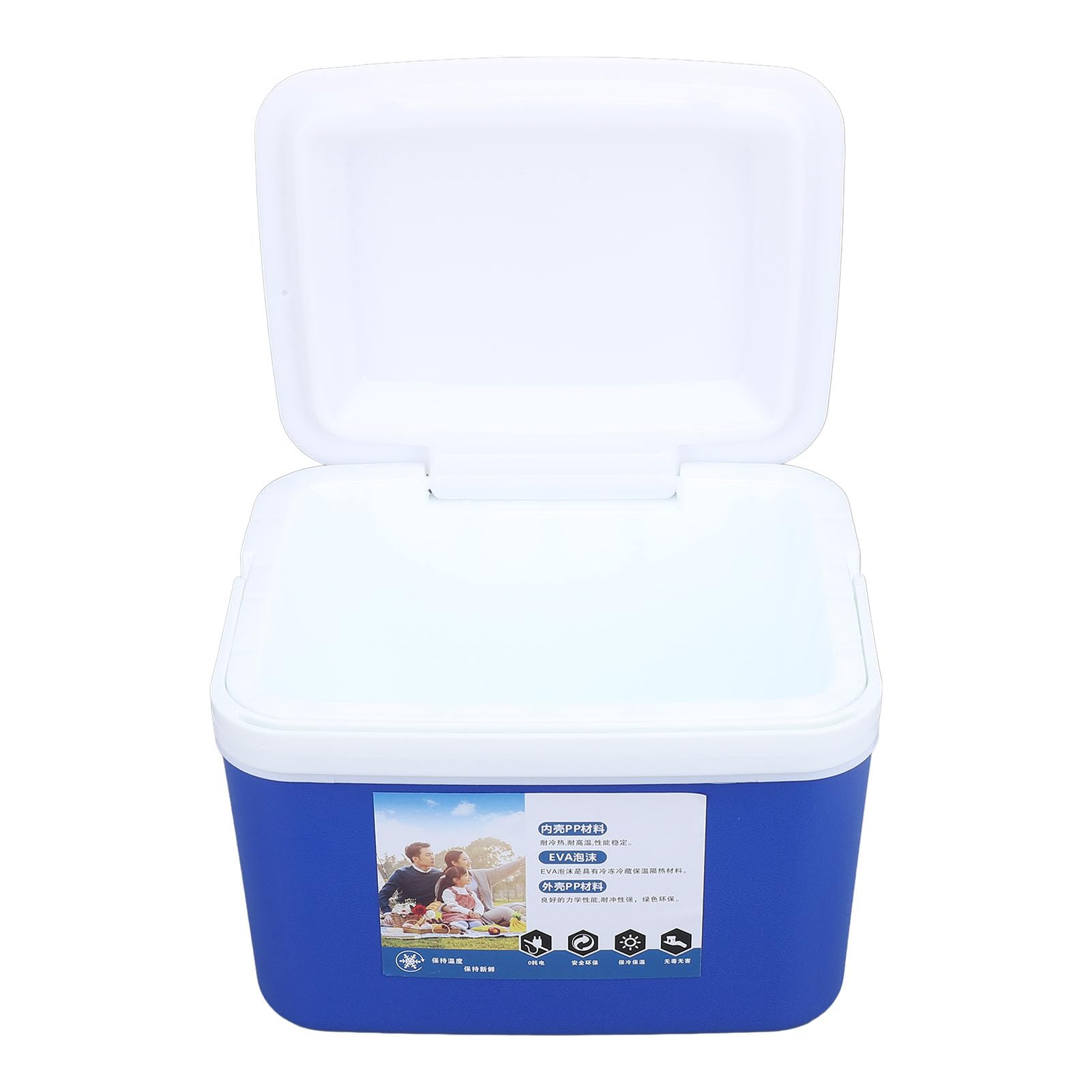 Generic Portable Cooler Box blue with lid open for quick access to drinks