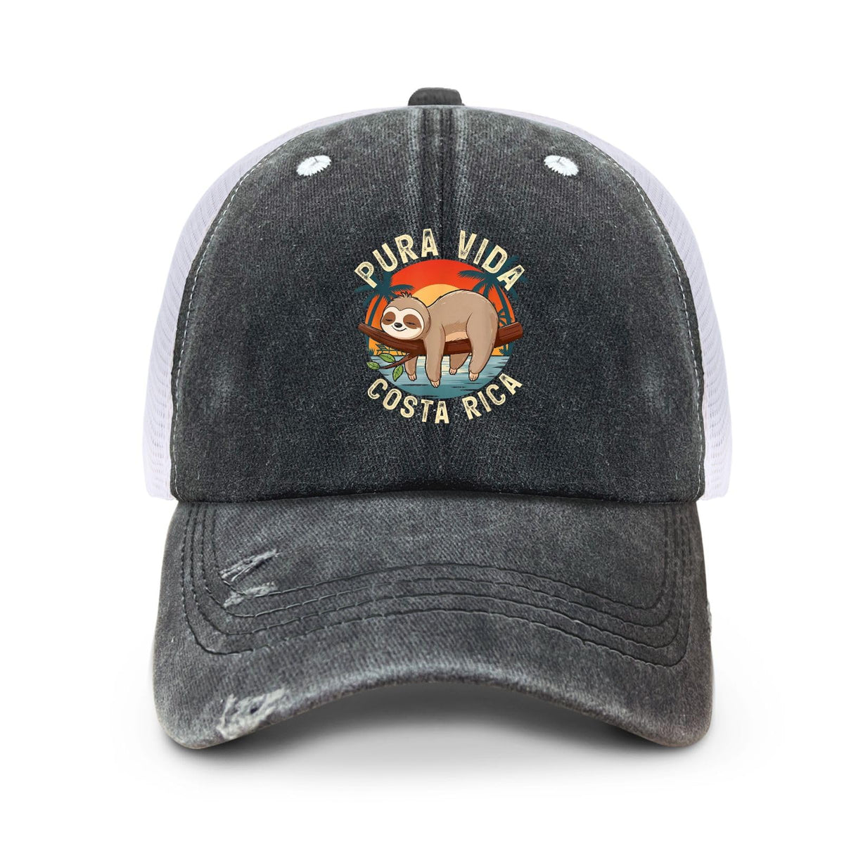 Generic PURA VIDA Costa Rica baseball hat front view with adjustable strap for a comfortable, personalized fit