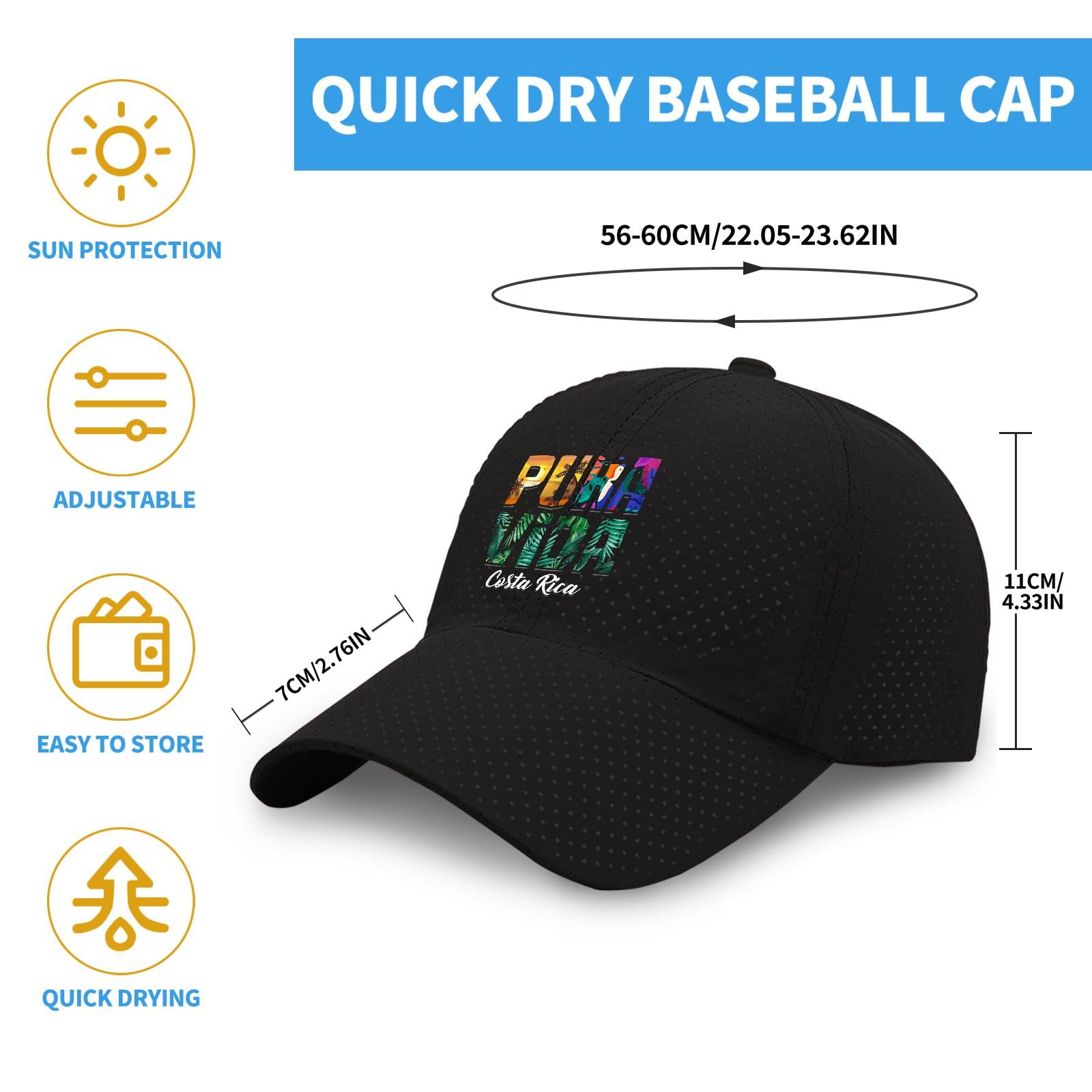 Generic PURA VIDA Costa Rica Golf Hat top view highlighting breathable crown and sun protection
