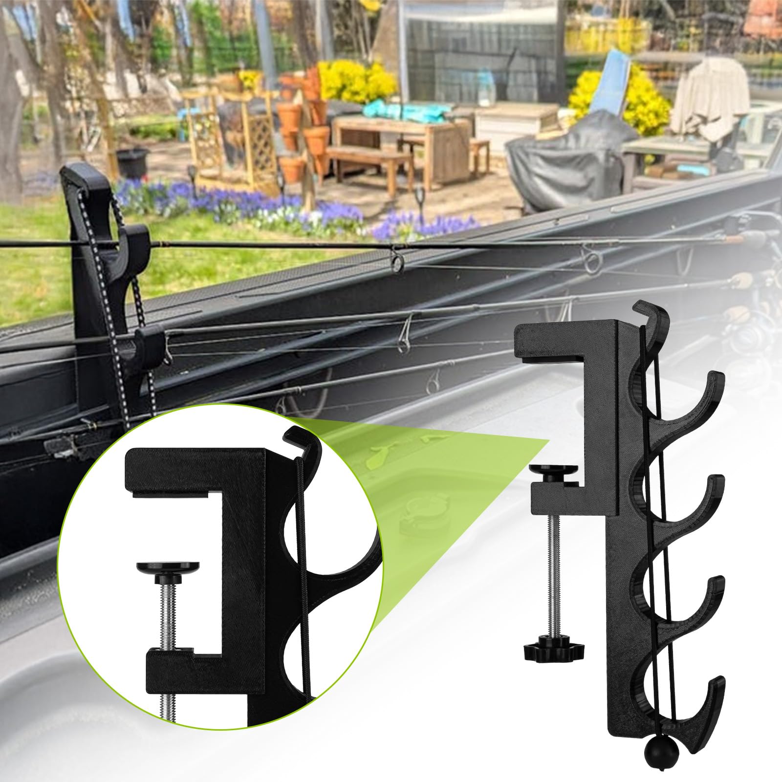 Generic Quick-Release Rod Holder with bungee secures rods during transit.