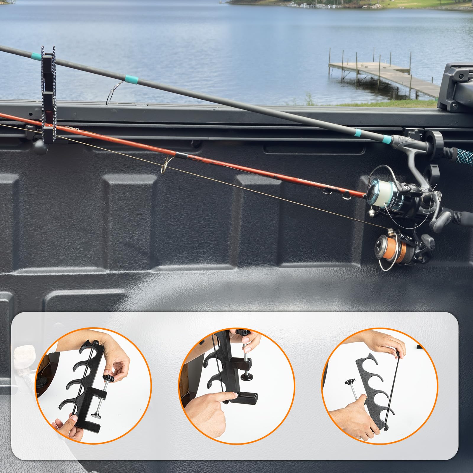 Generic Quick-Release Rod Holder supports four rods in a stable dock.