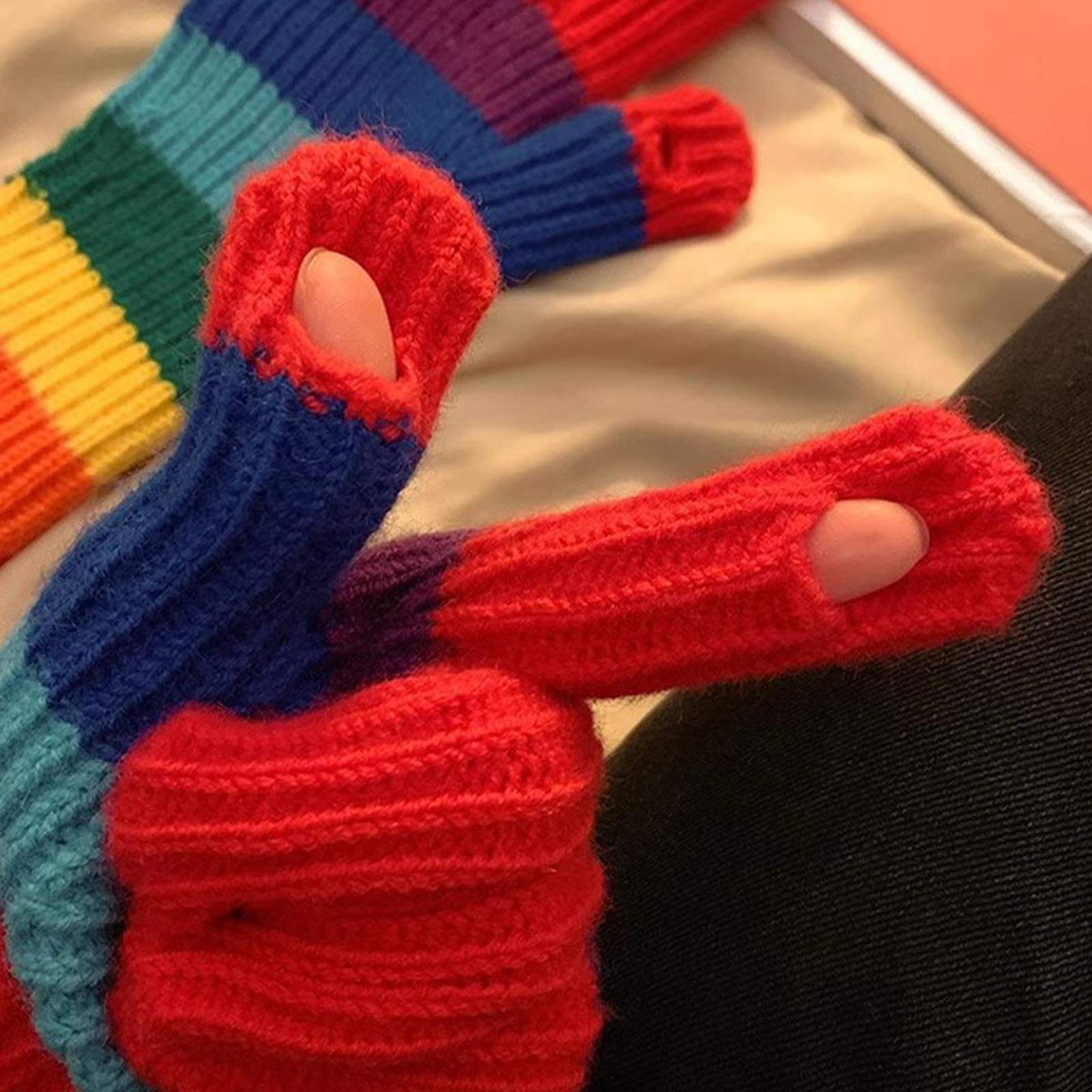 Generic Rainbow Gloves warm knit fabric for cozy hands