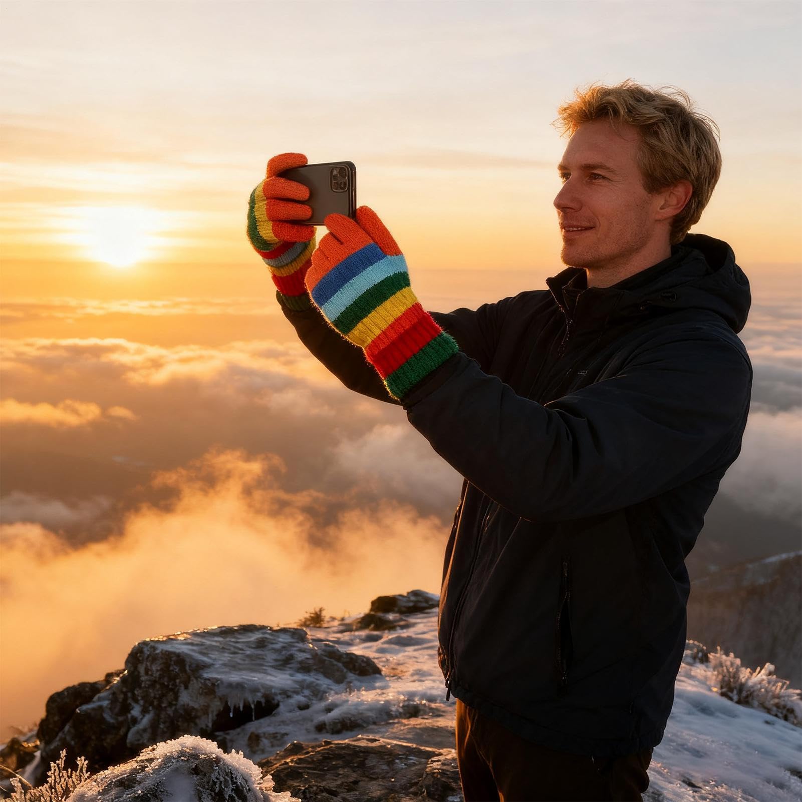 Generic Rainbow Gloves ideal for winter activities like running and skiing