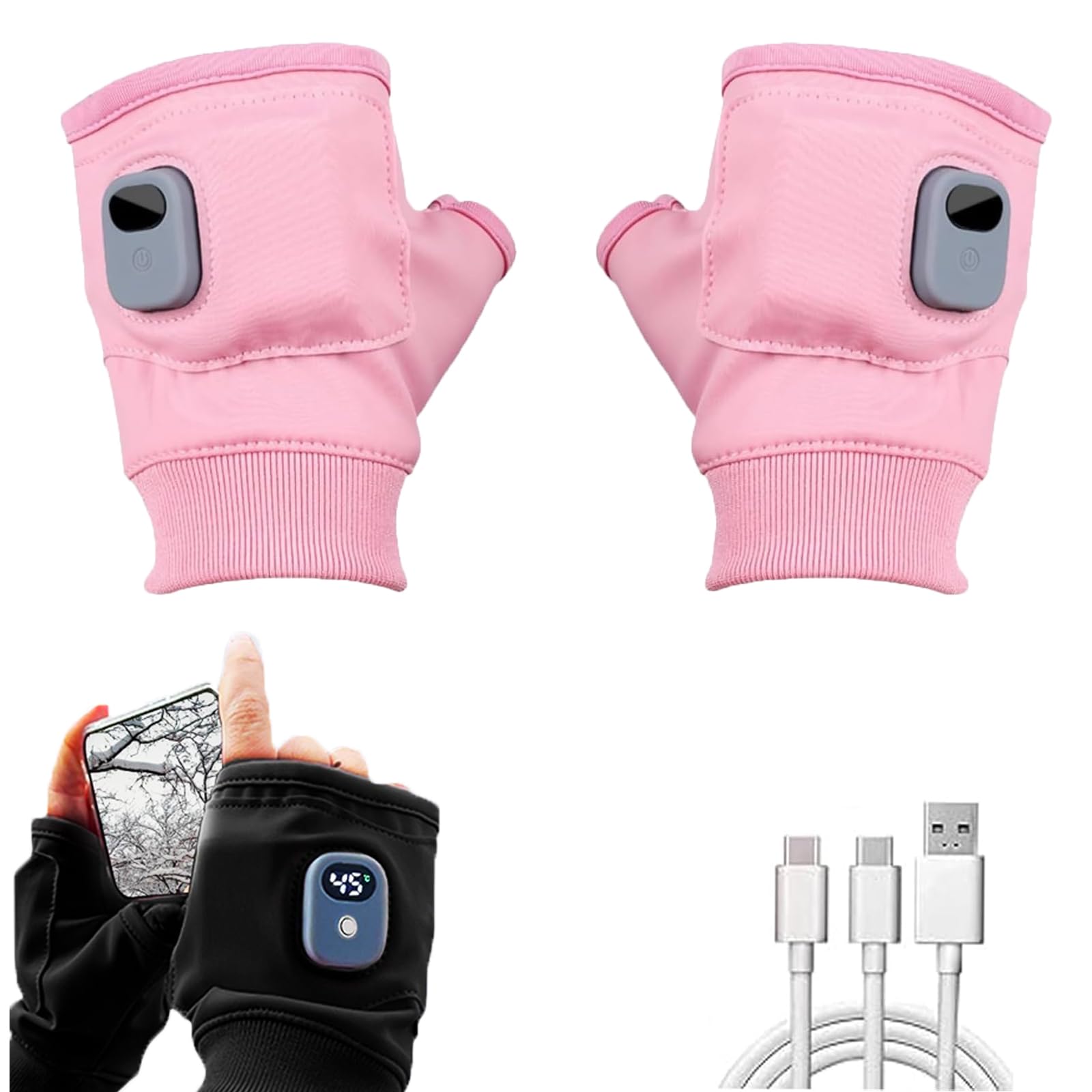 Generic Rechargeable Heated Gloves pink front view highlights warm, outdoor-ready design.