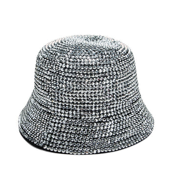 Generic Rhinestone Bucket Hat in black with glam embellishments for stylish sun protection.