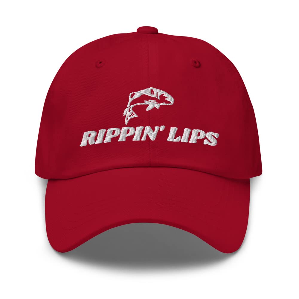 Generic Rippin Lips fishing hat front view with cranberry embroidery for bass fans