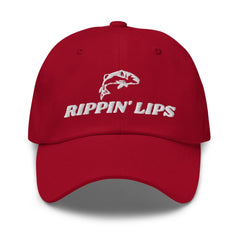 Generic Rippin Lips fishing hat front view with cranberry embroidery for bass fans