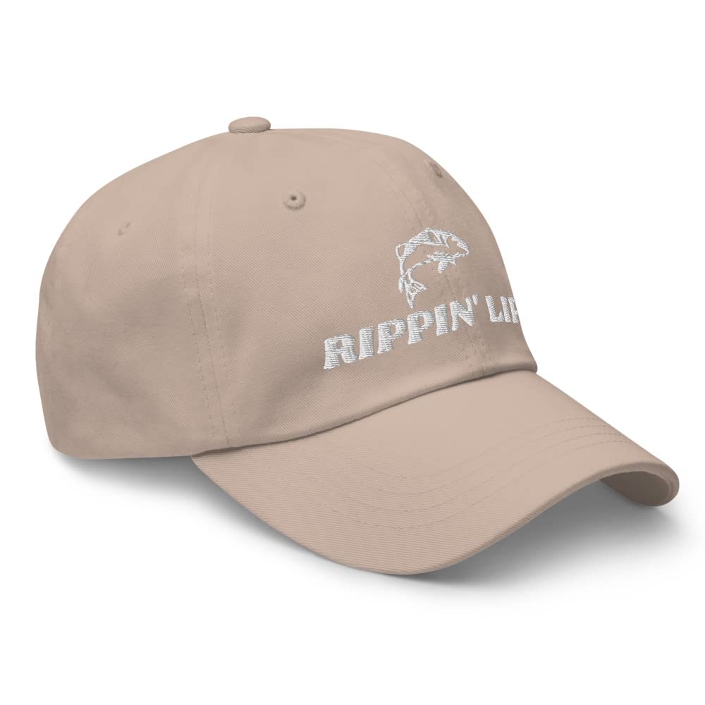Generic Rippin Lips fishing hat side view, adjustable strap for a secure fit.