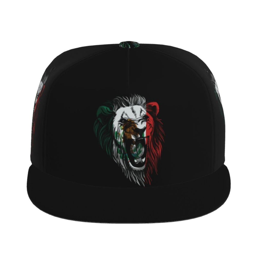 Generic roaring angry lion cap back view highlights adjustable strap for sizing