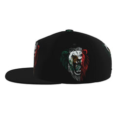 Generic roaring angry lion cap side view shows unisex fit and hip hop vibe