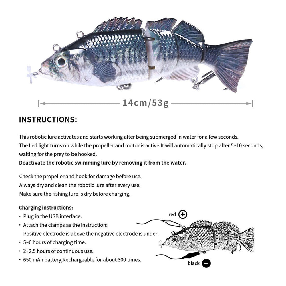 Generic Robotic Swimming Lure durable ABS body withstands saltwater environments.