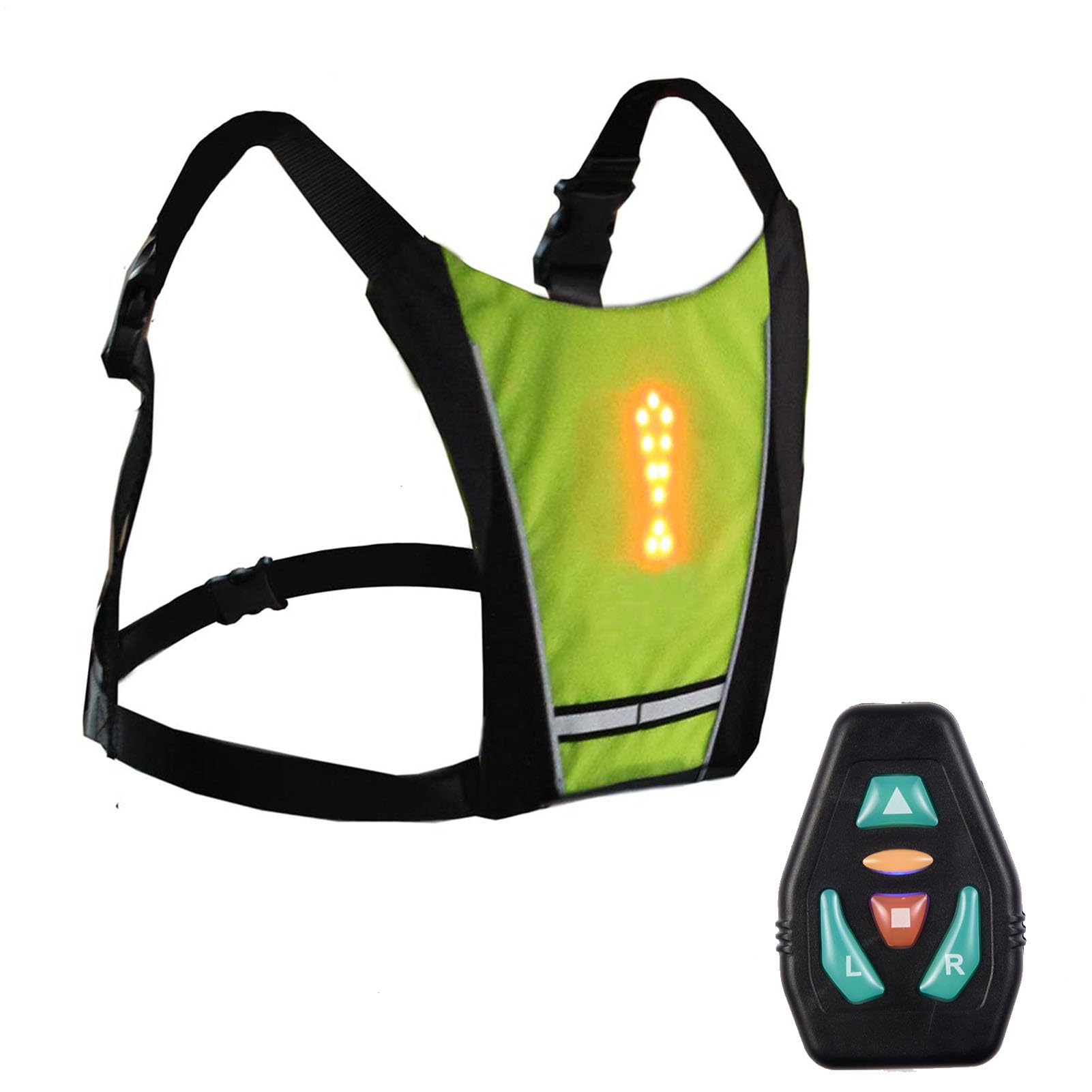 Generic Running Light Vest reflective strip illuminated for nighttime visibility.