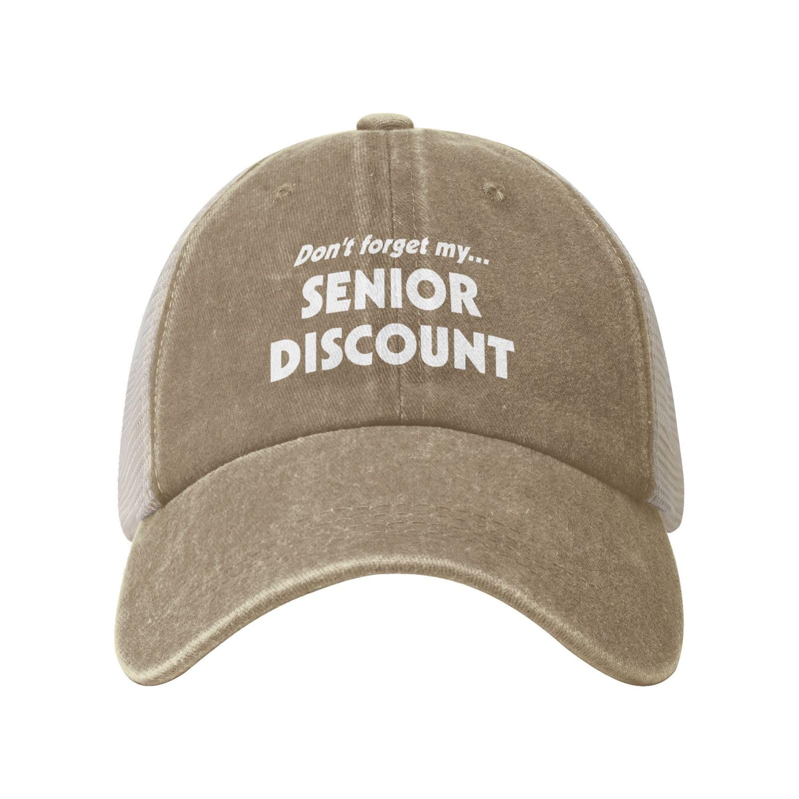 Generic senior discount mesh hat back view, adjustable fit for personalized wear.