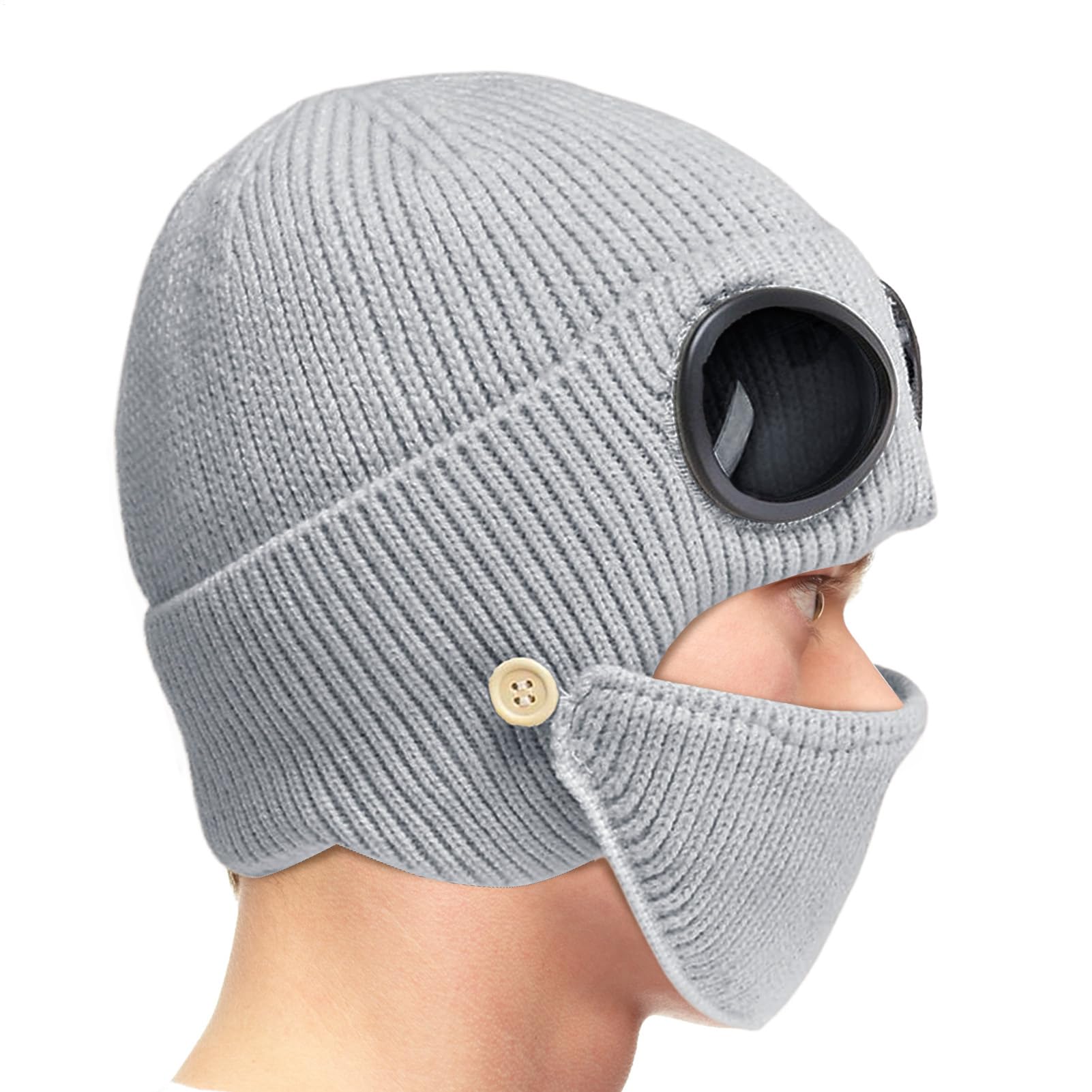 Generic sleet-resistant beanie protects face in wind and snow.