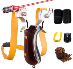 Generic Slingshot with infrared sight enhances night aiming accuracy.