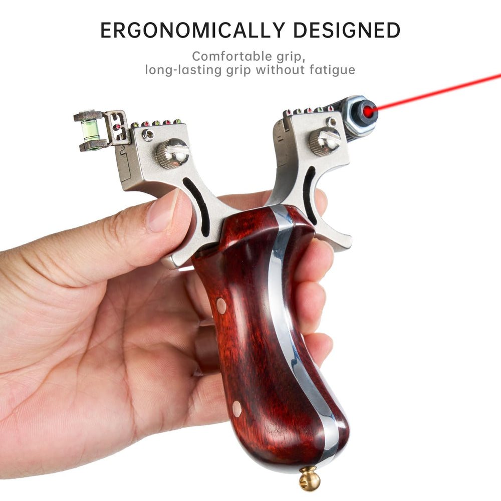 Generic Slingshot sandalwood handle offers ergonomic, comfortable grip.