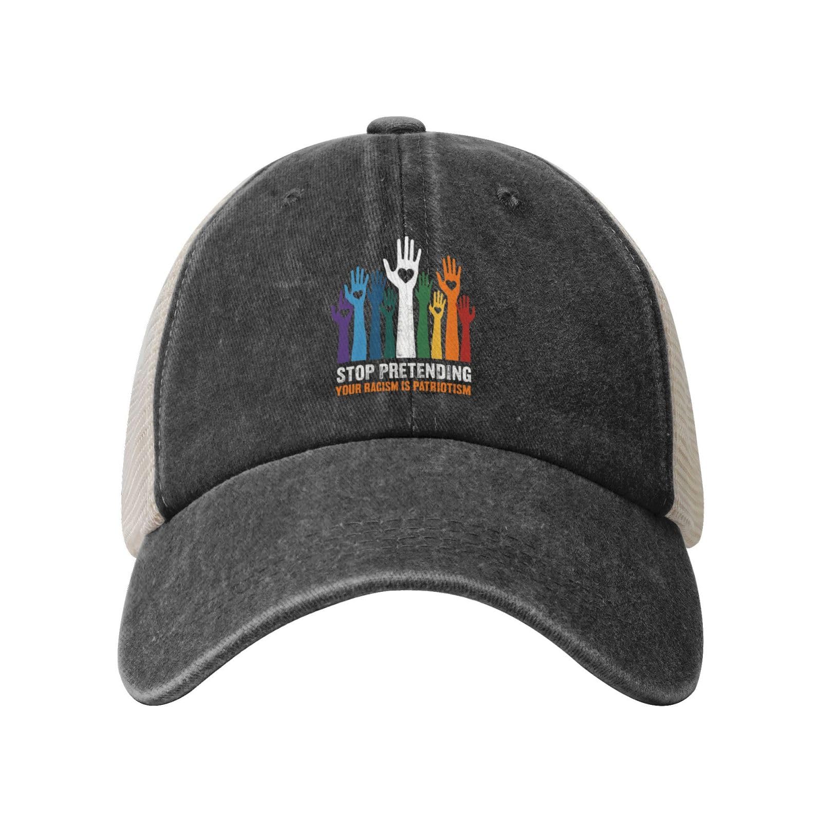 Generic Stop Pretending Racism Is Patriotism Hat front view with adjustable fit for daily wear