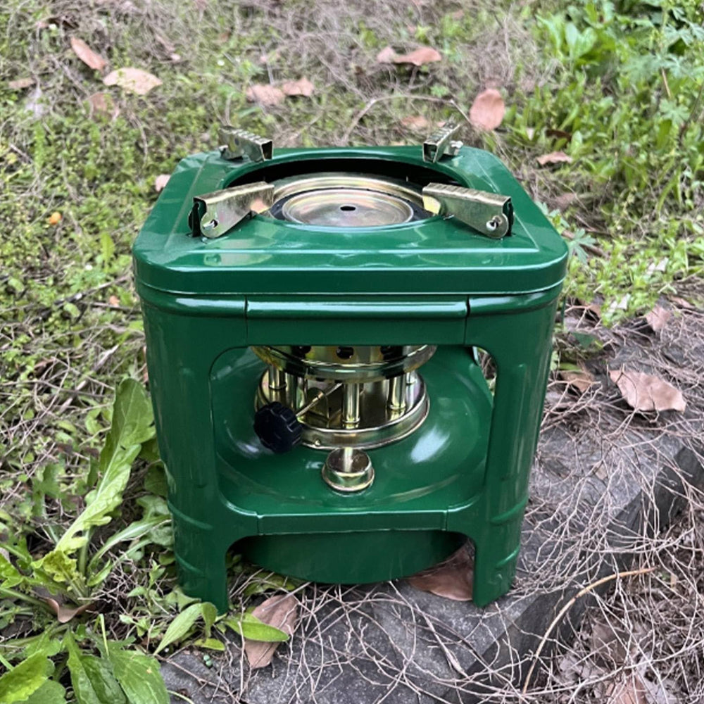 Generic stove at picnic setup showing easy storage and use.