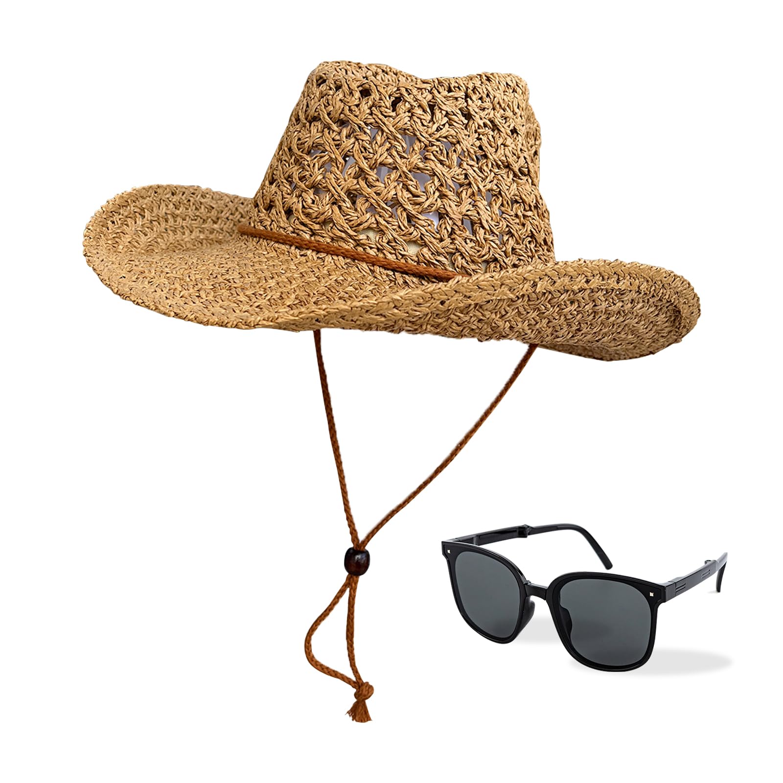 Generic straw cowboy hat with wide brim for sun protection on outdoor adventures.