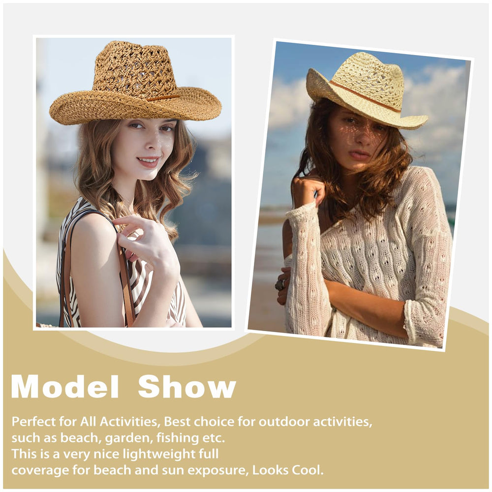 Generic straw hat with sunglasses option complements holiday and travel outfits.