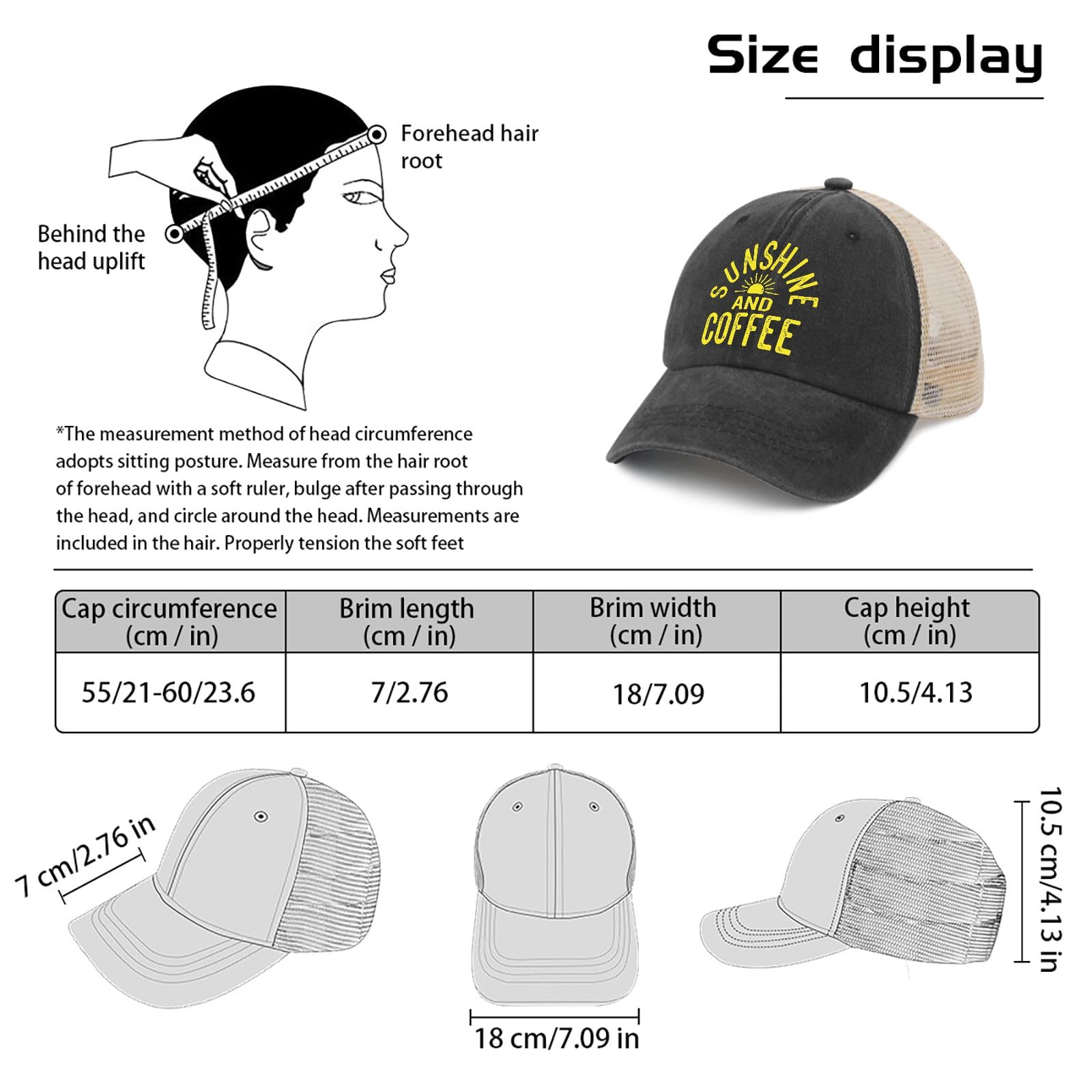 Generic Sunshine and Coffee hat sweatband closeup for moisture control