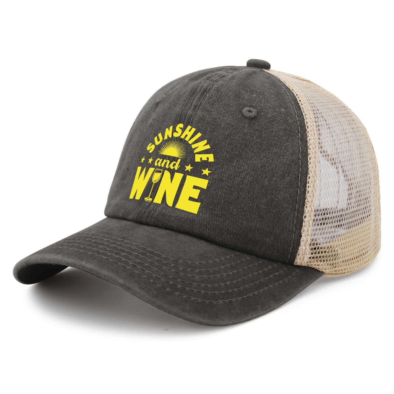 Generic Sunshine and Wine hat back view showing beige mesh for ventilated comfort during outings.