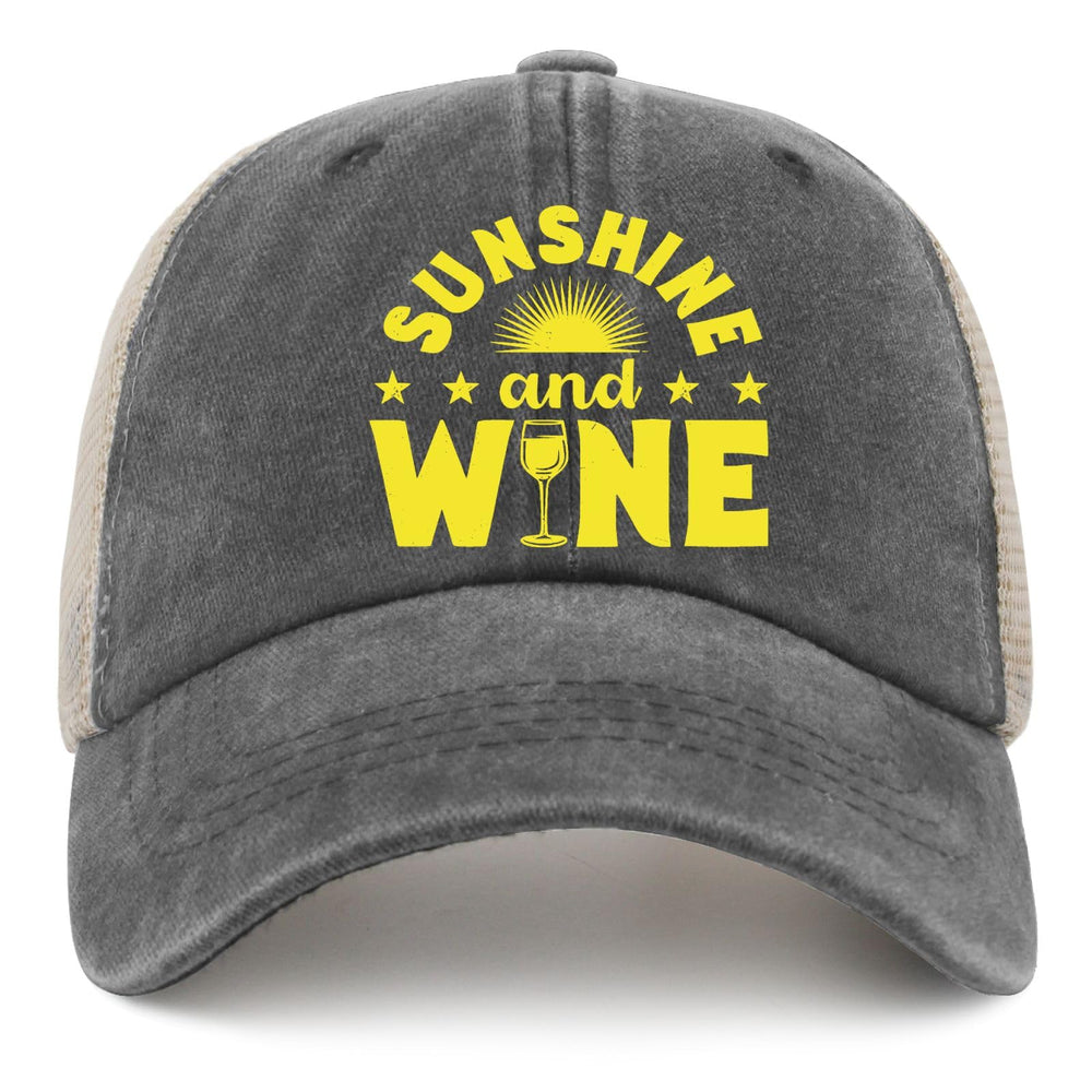 Generic Sunshine and Wine cap features six-panel construction and moisture-wicking band for comfort.