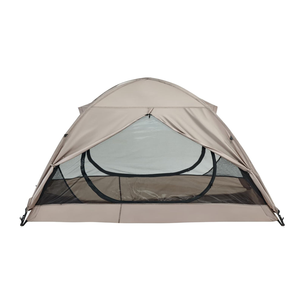Generic tent interior shows spacious two-person setup and headroom.