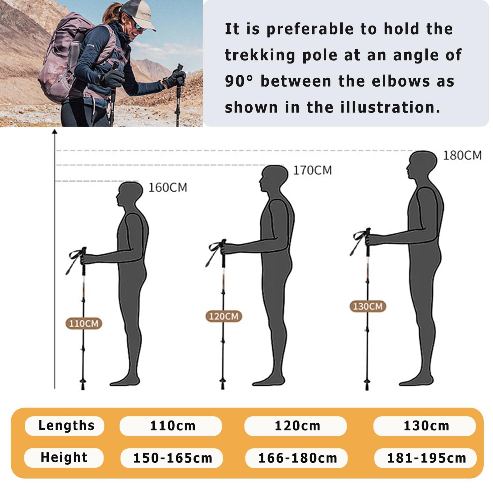 Generic adjustable-length trekking poles customize height and stride.