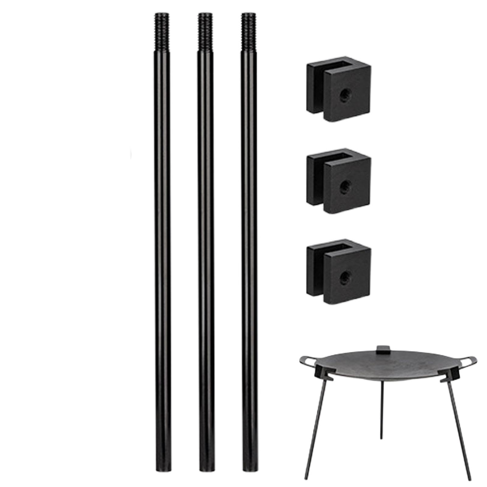 Generic tripod grill-lantern-hanger-base enables a stable base for open-fire cooking.